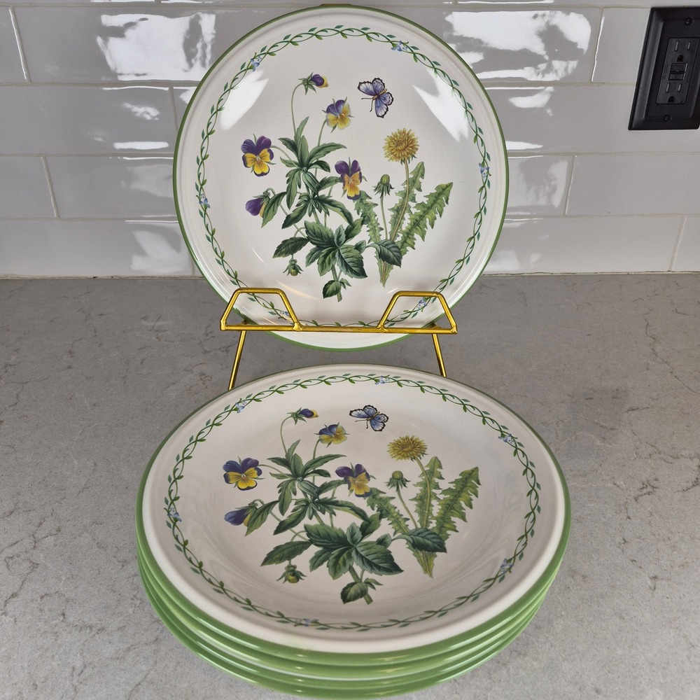 Studio Nova Dinner Plates Garden Bloom Floral Butterfly 10.75" White Green Set 6